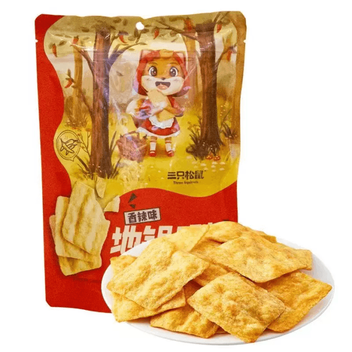 Three Squirrels Ground Pot Crispy Slices 85g/Bag Fragrant Spicy Flavor Guoba Puffed Snacks Traditional Snacks
