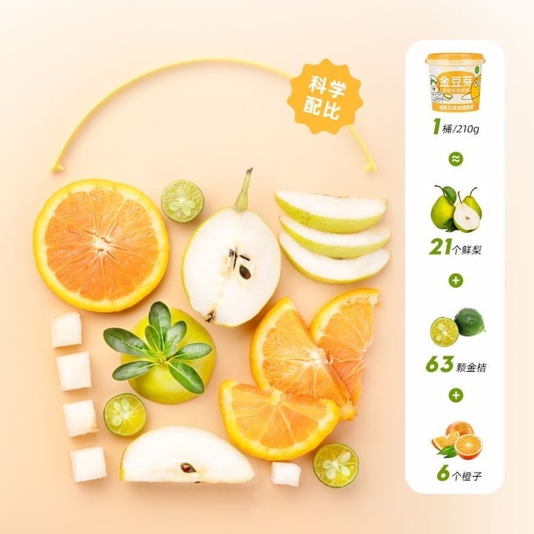 【中国直邮】金豆芽 金桔鲜橙梨膏老人小孩秋梨膏办公室分享养生零食桶装 210g/桶 5