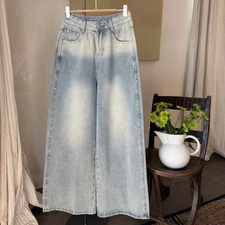 [캐나다 직배송] 시나리오 펄 스트라이프 와이드 레그 진, 라이트 블루, 사이즈 S-M (라이트 블루 S) 4