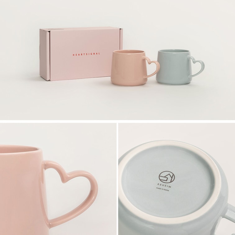 韓國SSUEIM 陶瓷馬克杯 高顏值情侶杯 心動的信號 2件套 粉藍 106*90mm 5