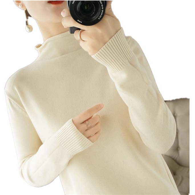 중국 가을, 겨울 여성 니트 스웨터 한국 스타일 하프 거북이 칼라 바닥 스웨터 니트 스웨터 화이트 M