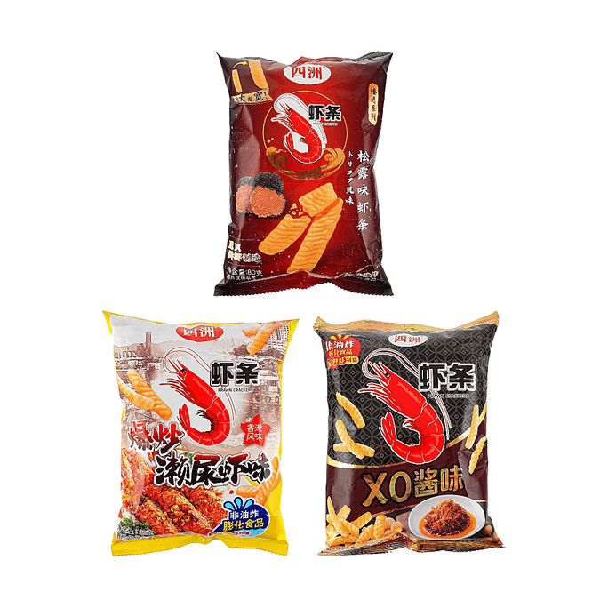 海老せんべい 黒トリュフ風味+スパイシーソルト＆ペッパー海老せんべい+XO醤風味ノンフライ 8.46 oz【3種 3コンボパック】