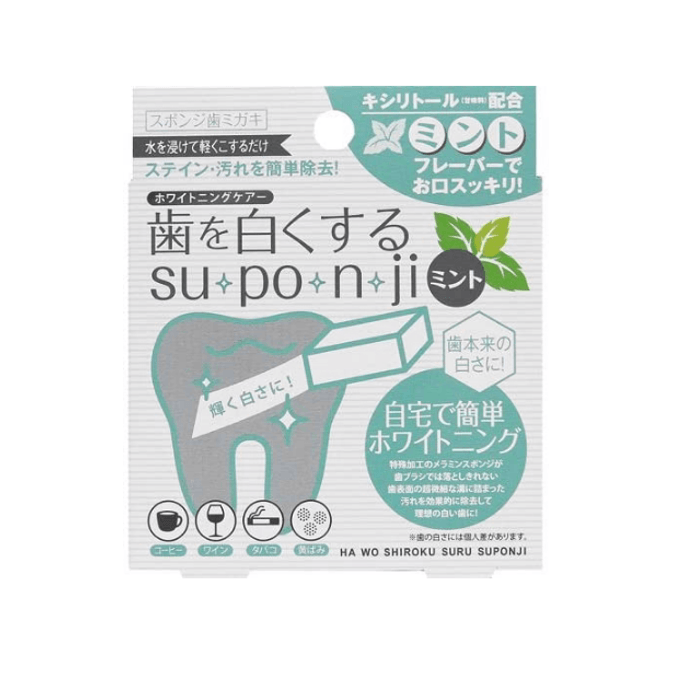 日本 MYMIU SUPONJI 专利美白牙海绵 #綠色 - 薄荷味 美白海绵5块+专用镊子1个