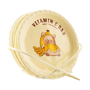 川島屋 lulu豬聯名 吐骨碟陶瓷吐骨頭盤 碟精緻小盤 混色6個混裝+收納架