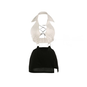 【핑크레몬LA】 홀터넥 레이스 시스루 메쉬 자수 치파오 섹시 란제리