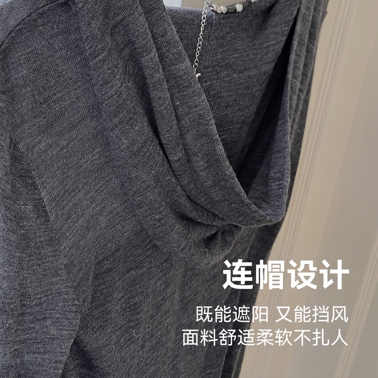 【中國直郵】 HSPM 綿羊毛連帽長袖內搭修身顯瘦半拉鍊打底衫 深黑L 1件 4