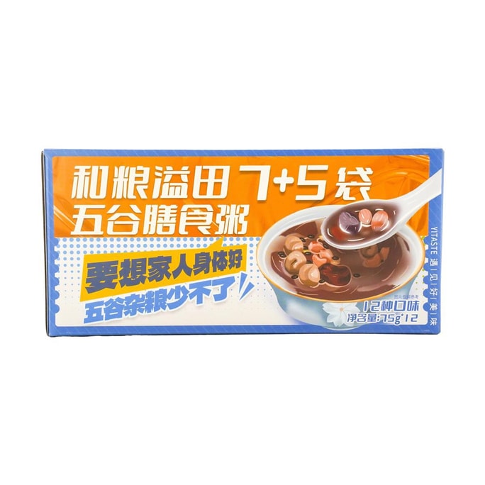 和粮溢田 7+5袋五谷膳食粥 75g*12袋入【养生代餐杂粮粥】