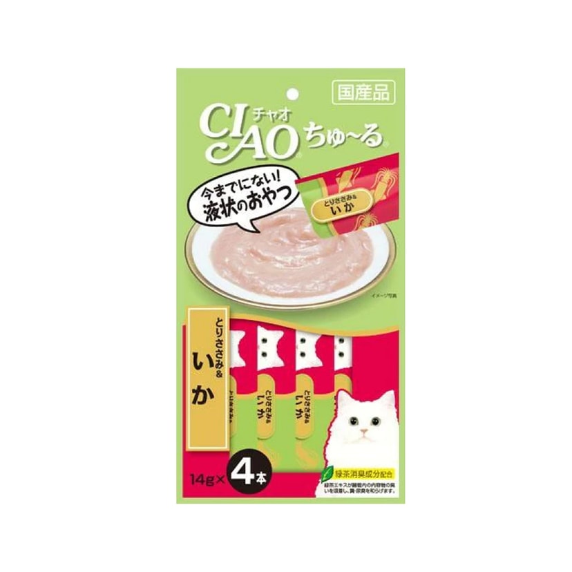 Cat Snacks Chulu Soft Meat Sauce Moisturizing Meat Clay Cat Strips Chicken+Squid 14g*4