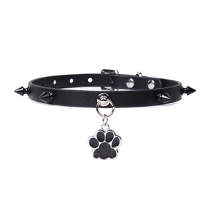 Black Punk Choker Collar with Dog Paw Pendant, BDSM Adult Toy, Neck Chain with Leashr - black - 1 piece