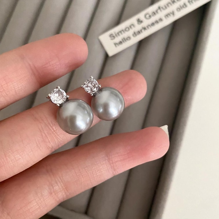 Light Luxury High-end Exquisite S925 Sterling Silver Ear Care Grey Pearl Stud Earrings Grey Pearl Zircon Stud Earrings F 6