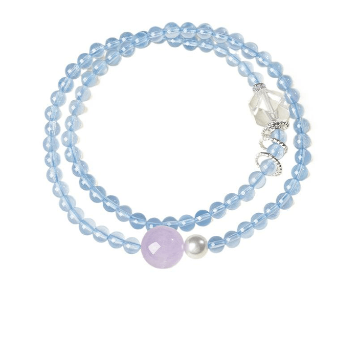 Gong Li Shang Xin Hai Lan Bao Bracelet Natural Authentic Crystal Bracelet Multi Loop Stacked Cloud Water Blue 4mm