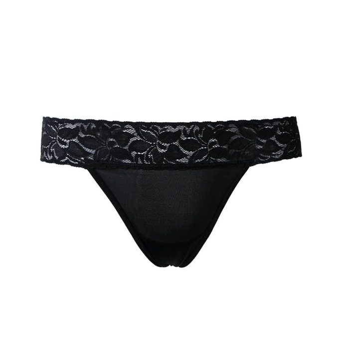 Real Silk Low-Waisted Comfortable Ventilate No Trace Ladies ′Panties Sexy Lace Thong Briefs NZW2238# Black XL