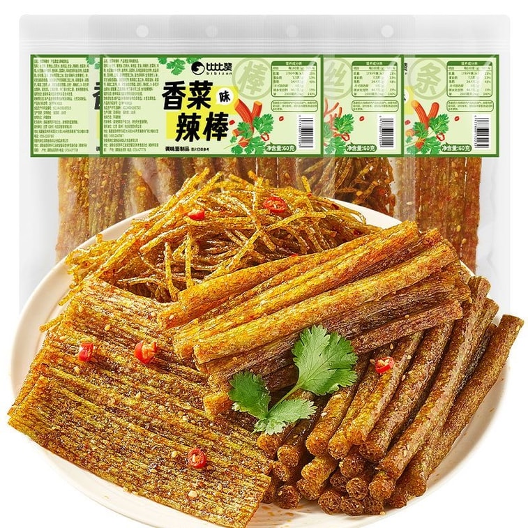 【中國直郵】 比比贊 辣條香菜味辣條辣條片辣條絲辣條棒大袋解饞麻辣麵筋小吃休閒零食辣條組合4*60克 240克 6