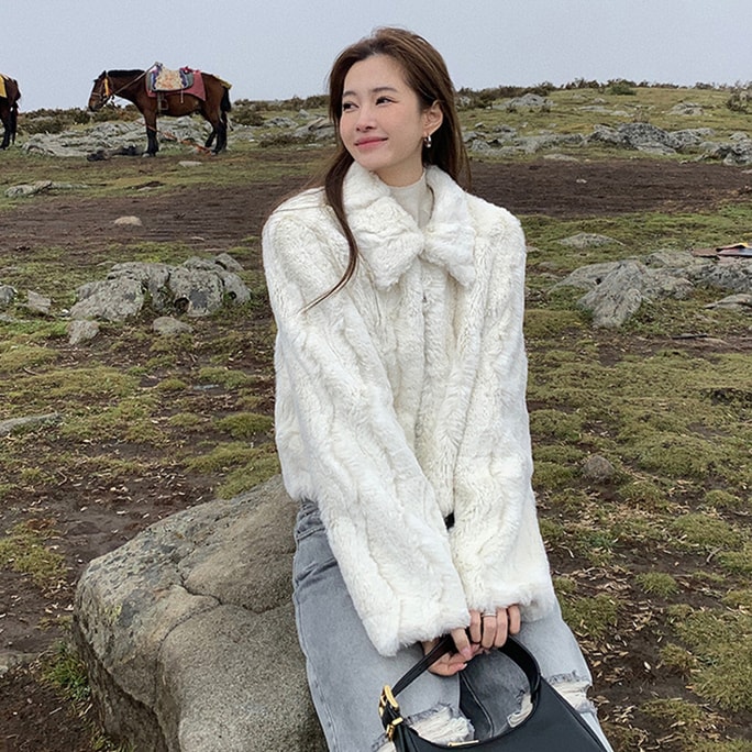 New Temperament Environmentally Friendly Fur Plush Short Jacket Milk White M