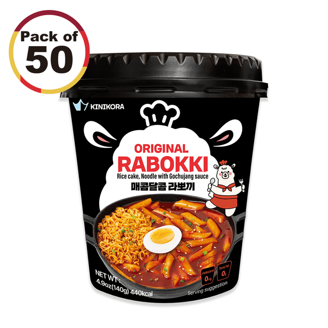 Premium Instant Rabokki Cup - (Original Spicy Flavor Pack of 50) Korean Ramen Tteokbokki | Quick and Easy