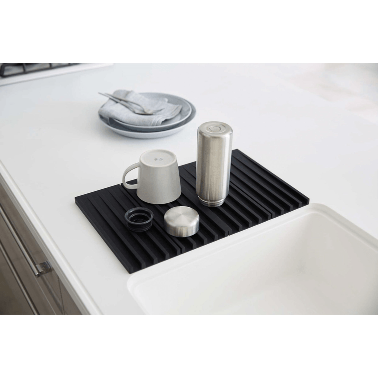 日本 Yamazaki Home 折叠碗碟沥水垫和隔热垫 - 硅胶黑色 1件 3