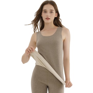 Silk  Wool Thermal Camisole for Women - Autumn/Winter Fleece-Lined Thickened Seamless Base Layer - Light Khaki M