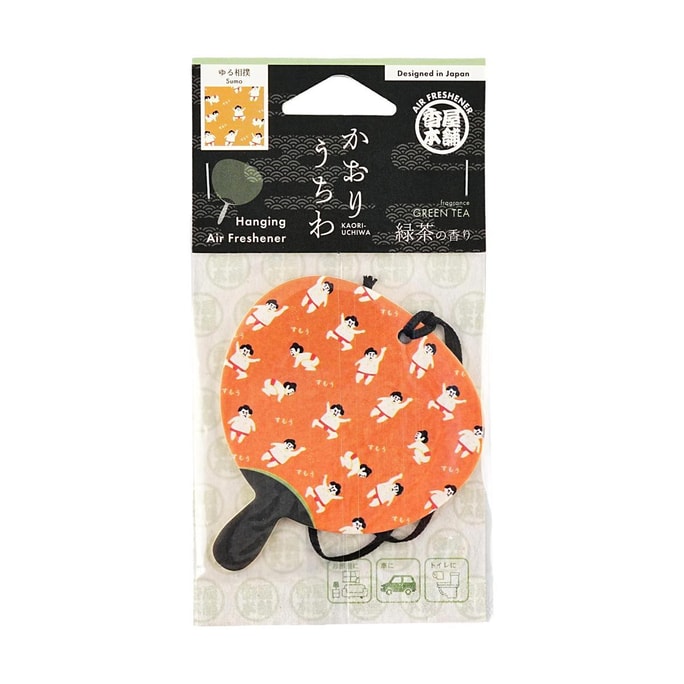 日本製 KAORI-UCHIWA 緑茶の香り付き扇子 相撲レジャーデザイン 香り付きカード/ハンガー 吊り下げ式アロマセラピー 1個