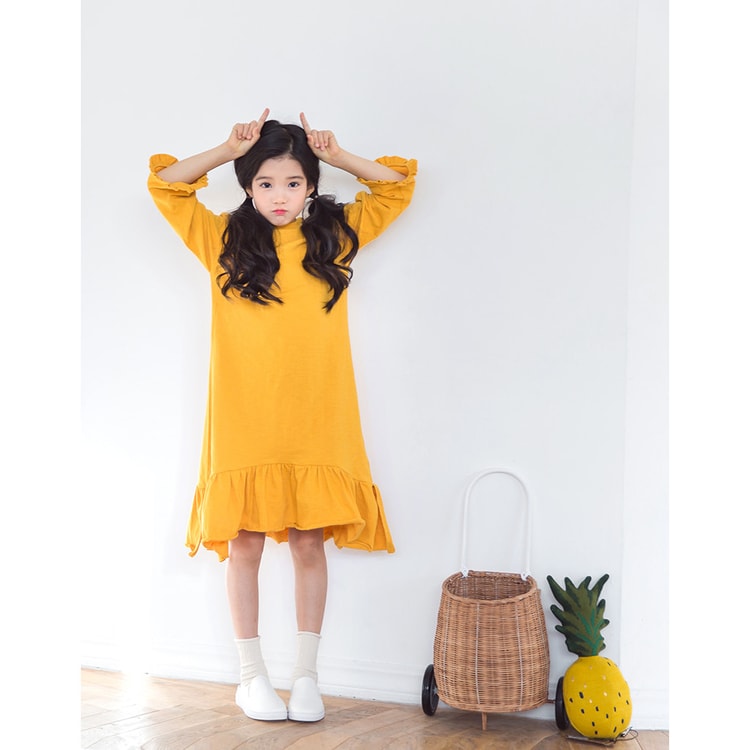 mustard yellow sweater dress Girls full sleeves MOTF PREMIUM RIB-KNIT A LINE