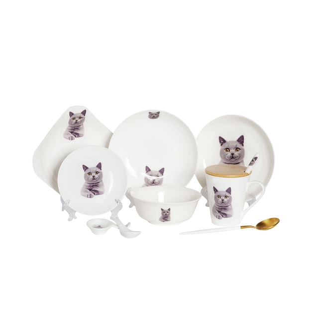商品详情 - Petorama陶瓷宠物肖像印花餐具11件套装-蓝猫 - image  0
