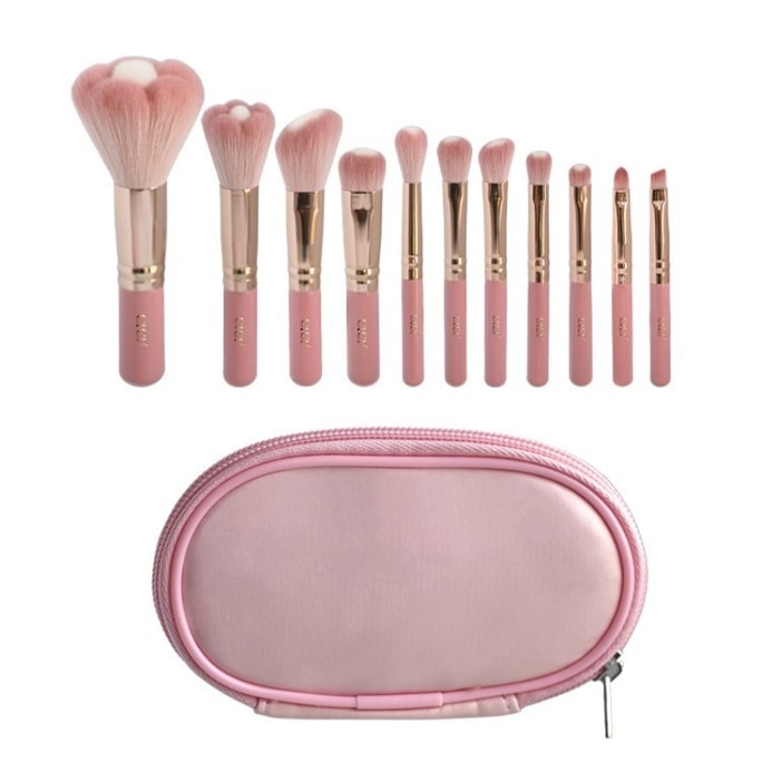 Cherry Blossom Makeup Brushes Set Soft Synthetic Wool Bristles Even Powder Pickup Multi functional Travel Friendly 11Pcs