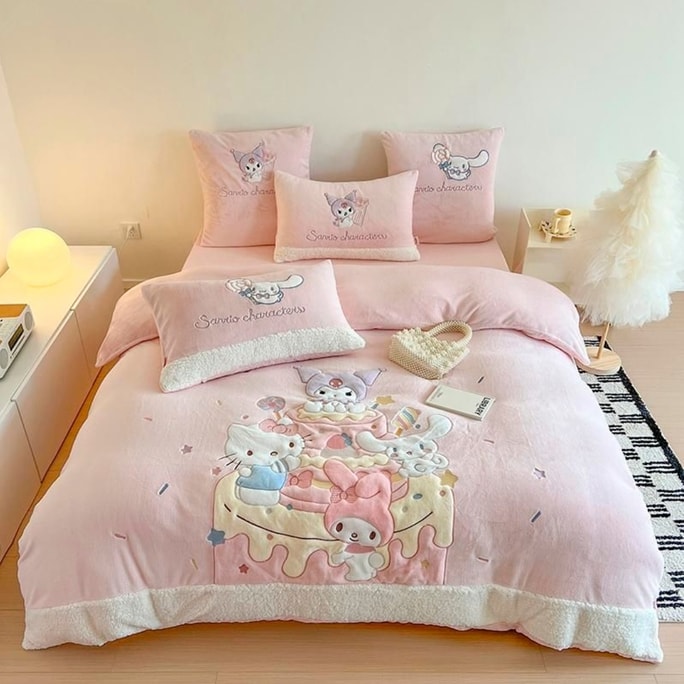 Sanrio Kuromi Hello Kitty Cinnamoroll My Melody Cute Cartoon High-Quality Velvet Three-Piece Bedding Set