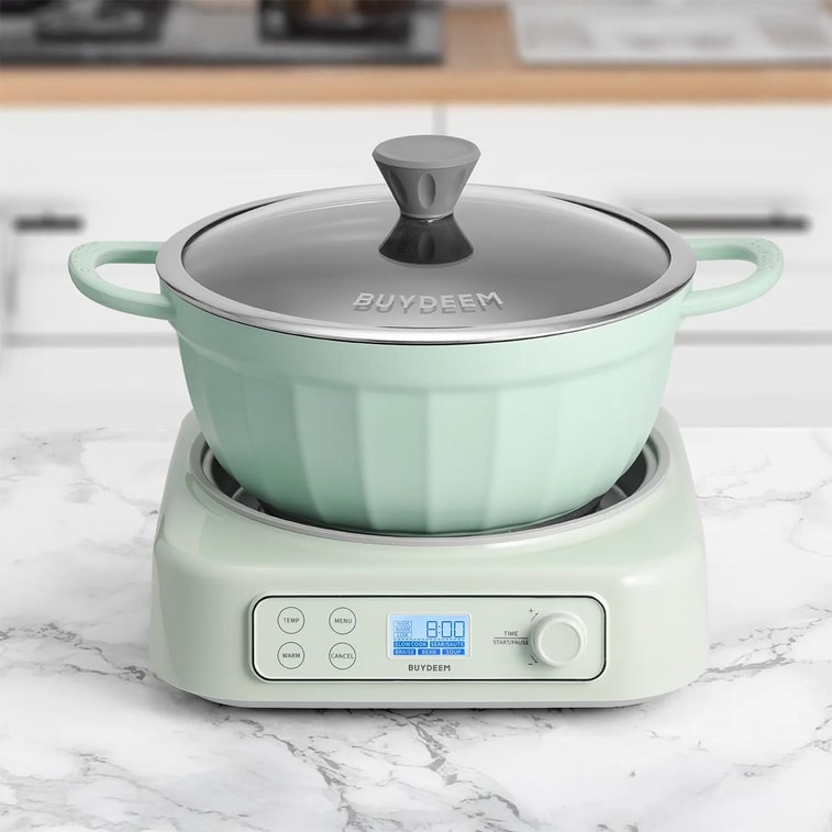BUYDEEM Cast Aluminum Non-Stick Stockpot 4.7QT, 10.2 inch, Cozy Greenish 7