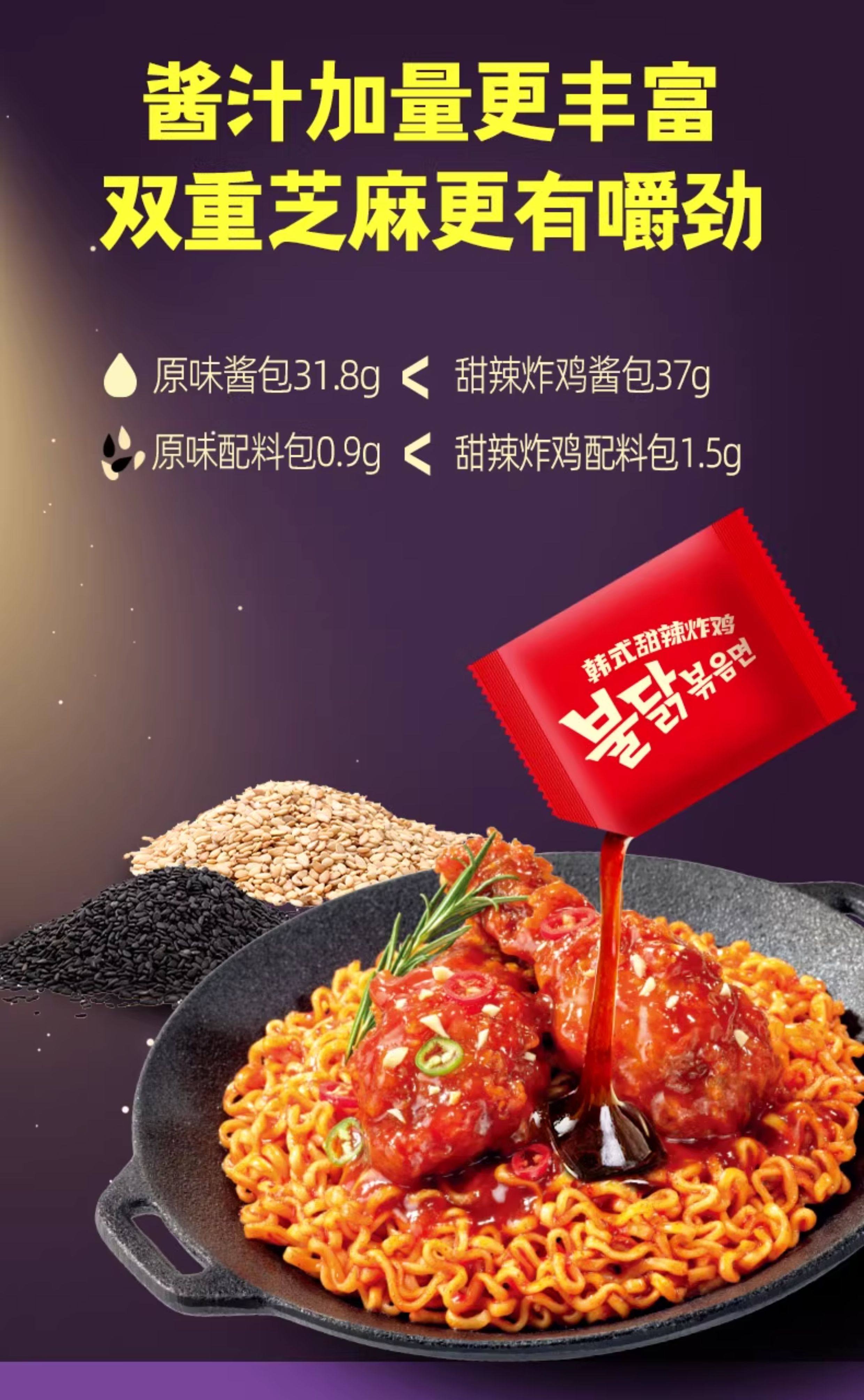 【中國直郵】韓國進口 Samyang/三養 韓式甜辣炸雞火雞麵 夜宵方便麵速食 140g*5袋