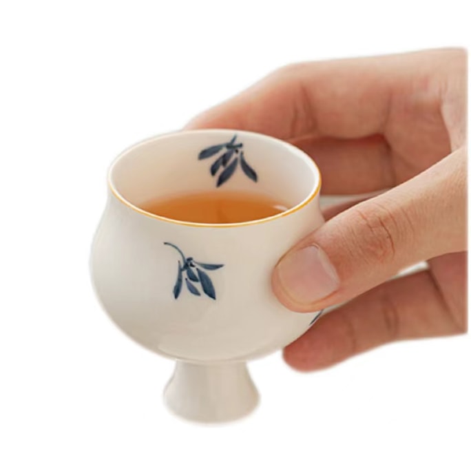 【中国直邮】 叙旧 十二花神高脚茶杯 功夫茶 茶具 品茗杯 家用 女士 陶瓷 蛮腰 主人杯-蝴蝶兰 1个*|