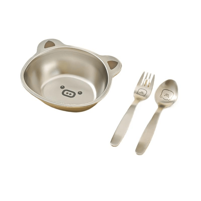 【中國直郵】川島屋304不鏽鋼碗食品級兒童防摔叉+湯匙+碗*1套