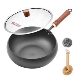 王源吉 【炒出人间烟火气】 轻量款 质感王者  24cm 纯手工锻打炒锅 中式铁锅 大肚炒锅 燃气灶/电磁炉通用- 食材可以在锅里过山车