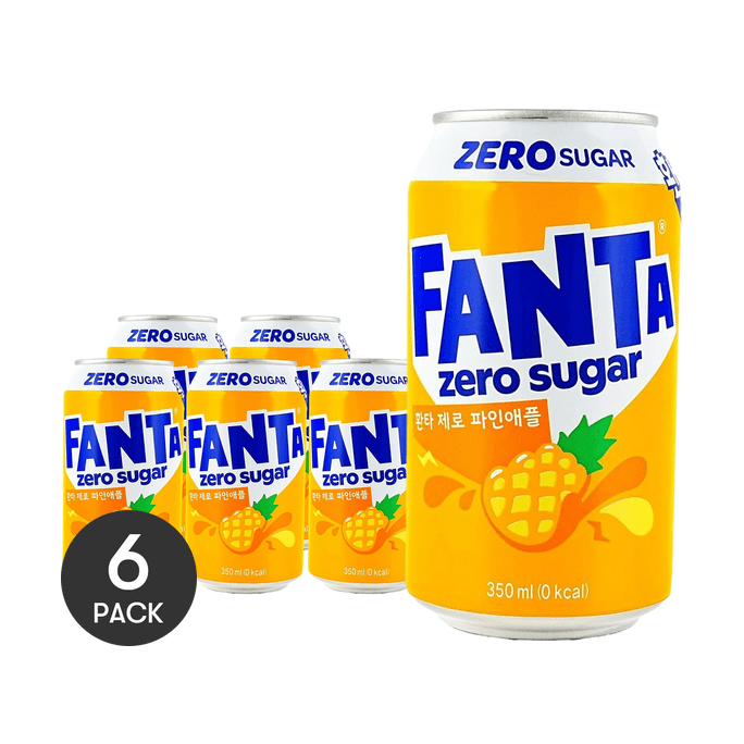 韓國可口可樂 芬達 無糖鳳梨口味汽水 350ml *6【6份超值裝】【0糖0卡】