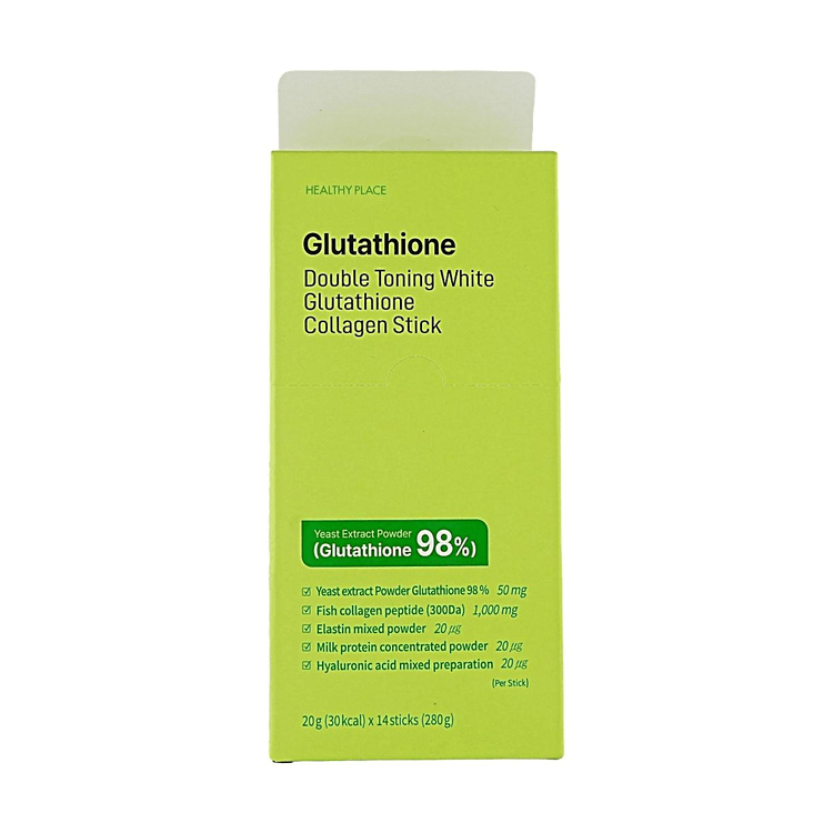 Healthy Place Double Toning White Glutathione Collagen Jelly Stick, Green Apple, 14 Sticks, 14-Day Supply, Brightening & Firming