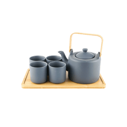 Japanese Tea Set With Bamboo Tray Gray