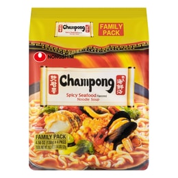 NONGSHIM Champong Noodle Soup Spicy Seafood Flavor Ramen 4 Packs 520g ...