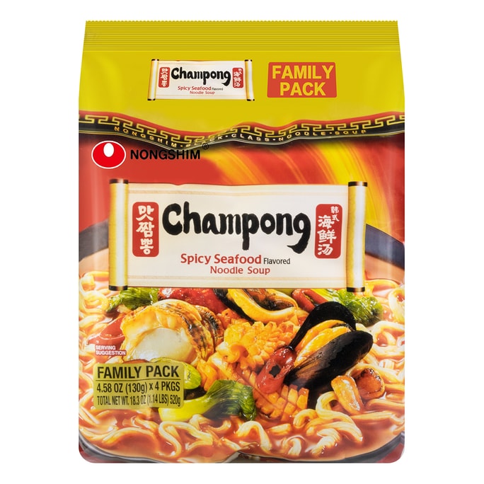 Champong Noodle Soup Spicy Seafood Flavor 4 packs 520g
