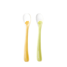  科巢 嬰兒矽膠軟匙 芽綠+葵黃2支裝 新生兒餵食 升級一體式輔食匙 食品級柔護湯匙頭