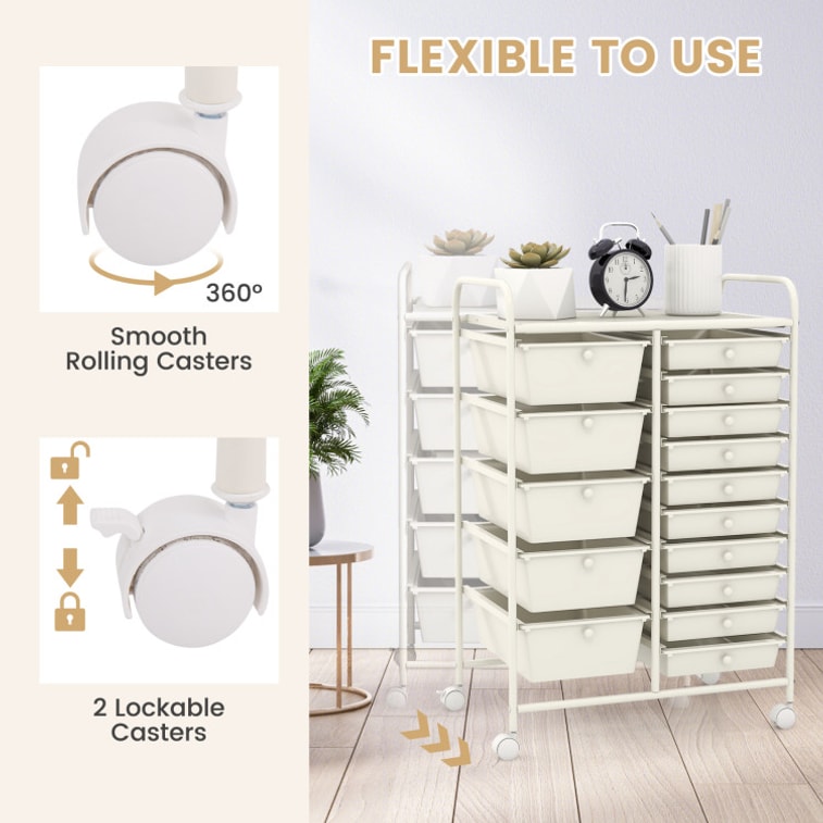 34.5 High 15-Drawer Utility Rolling Organizer Cart Multi-Use Storage-White 4