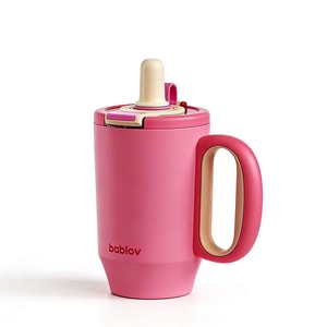 Stylish Stainless Steel Insulated Cup - Office Straw Coffee Mug - Pink 680ml