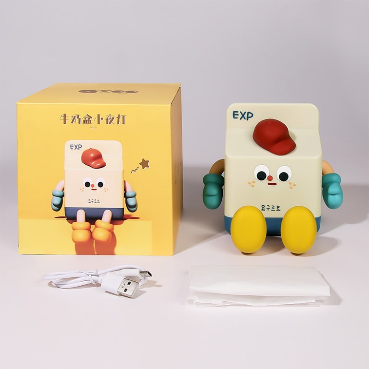 Cartoon Milk Box Night Light USB Rechargeable Cute Patting Silicone Lamp 4