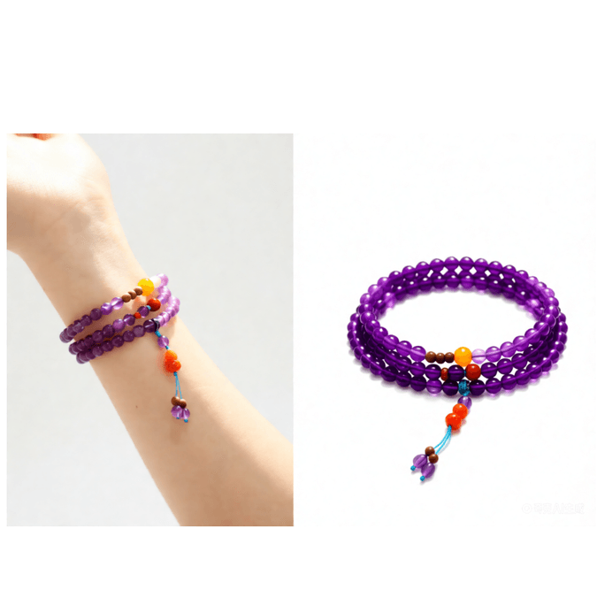 Triple-Strand Brazilian Amethyst Bracelet | Handcrafted with Southern Red Agate Fortune Gourd Pendant(wealth and prosperity) 5mm1piece