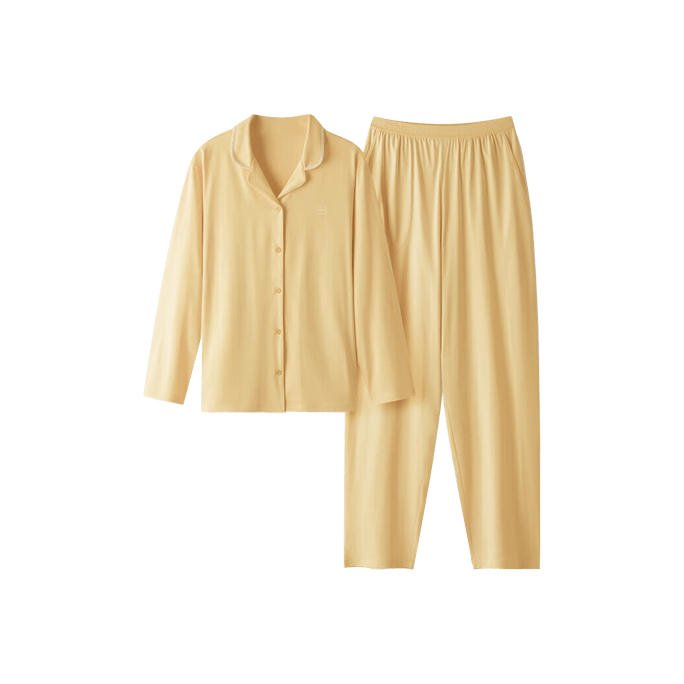 Women's Button Up Pajamas Set Loungewear 301S Yellow L