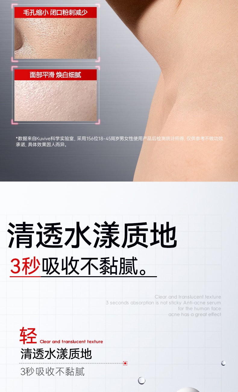 【中国直邮】 新加坡 Kuvive 水杨酸细腻毛孔精华 收缩毛孔精华液 修复粗大面部收敛祛痘印去闭口粉刺敏肌 50ml/瓶