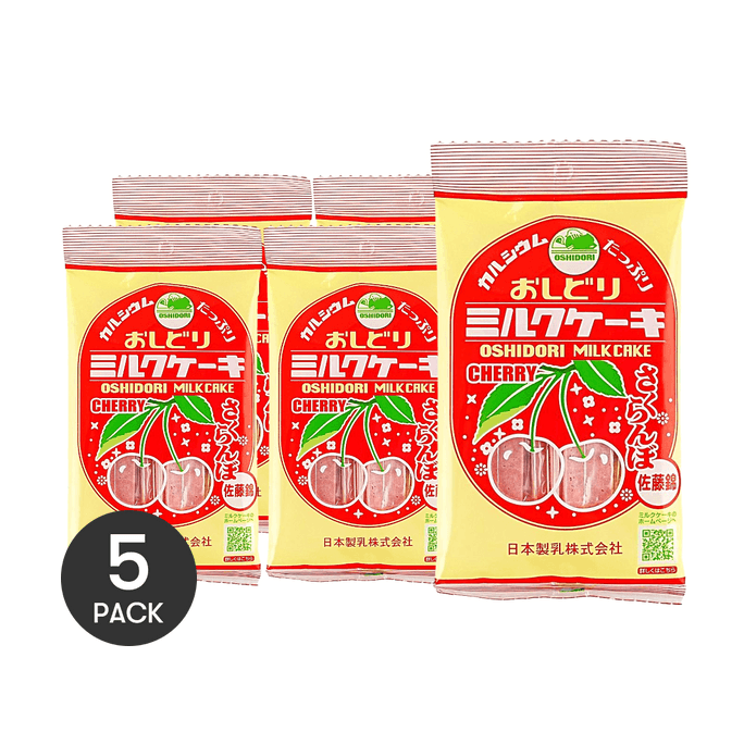 Oshidori Milk Cake,Milk Candy Cherry Flavor, 1.58 oz *5【5 Packs】【Rich in Protein & Calcium】