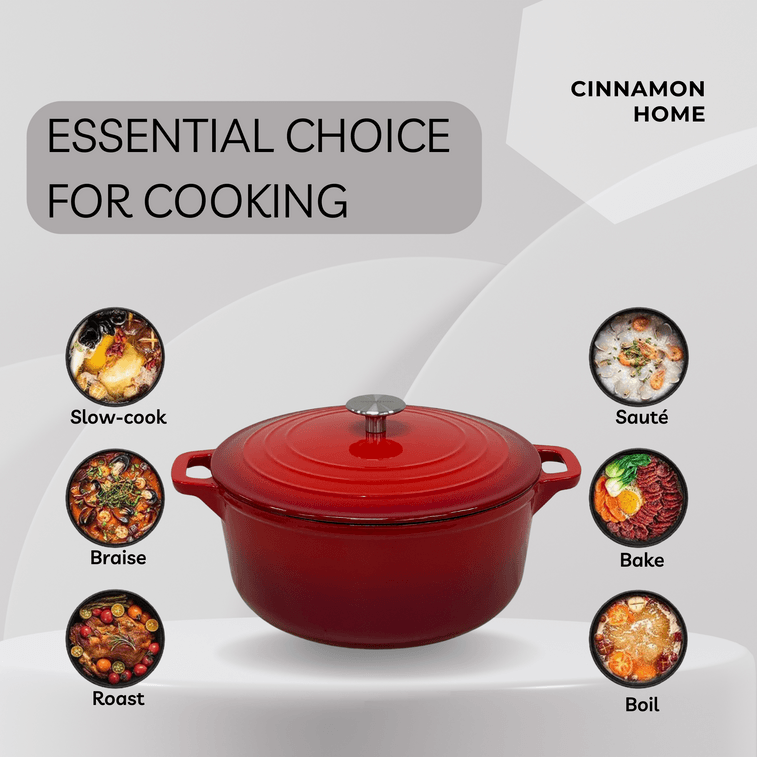 美國 西納蒙 鑄鐵琺瑯鍋27cm (6QT) 經典漸變紅 家用多功能燉盅燜燒煮燉煲鍋 天然微壓 細煮慢燉 不挑爐灶 4