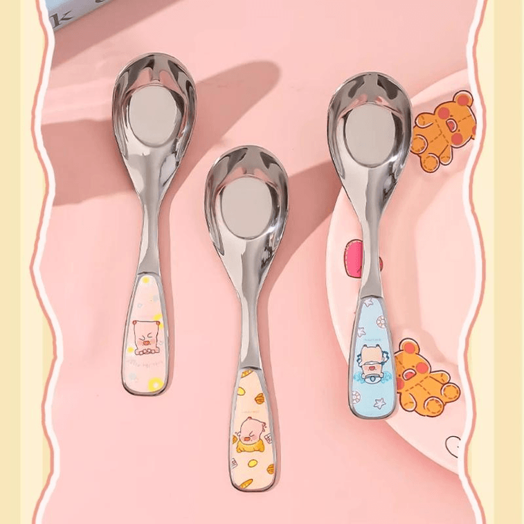 【中国直邮】 川岛屋 lulu猪不锈钢儿童勺子高颜值饭汤勺可爱蓝色15.5*3.8cm*2个 3