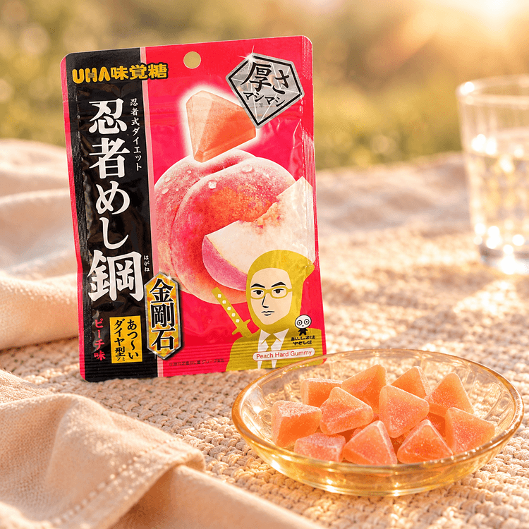 UHA Ninja Meshi Kongoseki Hard Gummy Candy Peach Flavor, 1.58 oz