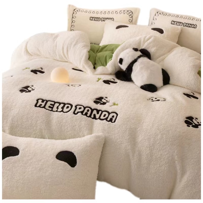 Winter Milk Fleece Bed Sheet Four-Piece Fleece Double Thickened With Fleece-2m Bed Panda Style 1Set