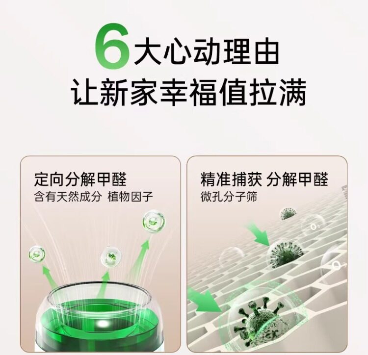 【中国直邮】 希望树 除甲醛空气净化器去二手烟味杀菌家用智能除醛仪 6.0旗舰版/降噪技术-主机+1除醛舱 1套装