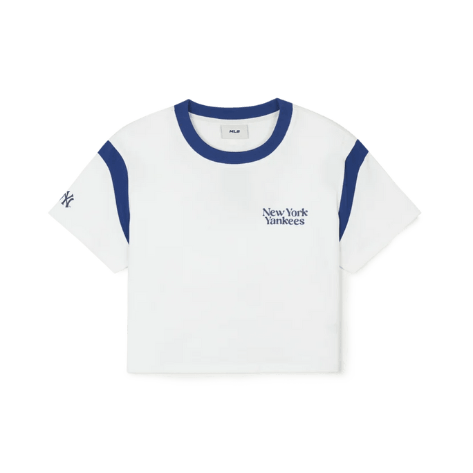 Varsity Crop Short Sleeve Tee Shirt NY Yankees Ivory XS